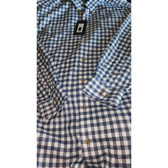 Roundtree & Yorke Men's 2XB Blue & White Check Button-Down Shirt Long Sleeve New - Picture 2 of 15